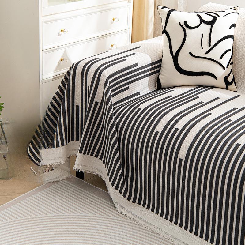 High Sense Sofa Slipcover Full Cover Cloth Nordic Stripes Sofa Towel Sofa Cover Non-Slip Dustproof Cloth