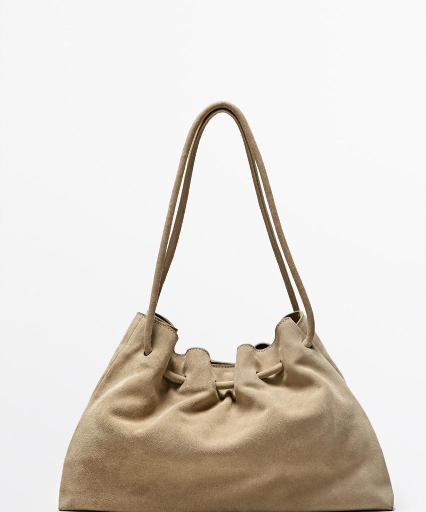 Massimo Dutti Split Suede Pleated Bag