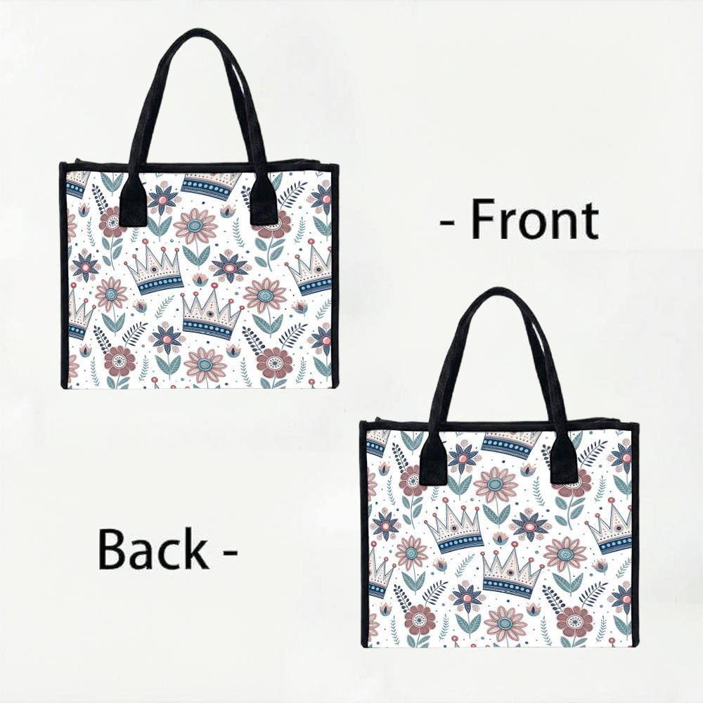 Floral Crown Print Tote Bag Casual Large Capacity Shopping Handbag for Daily Use