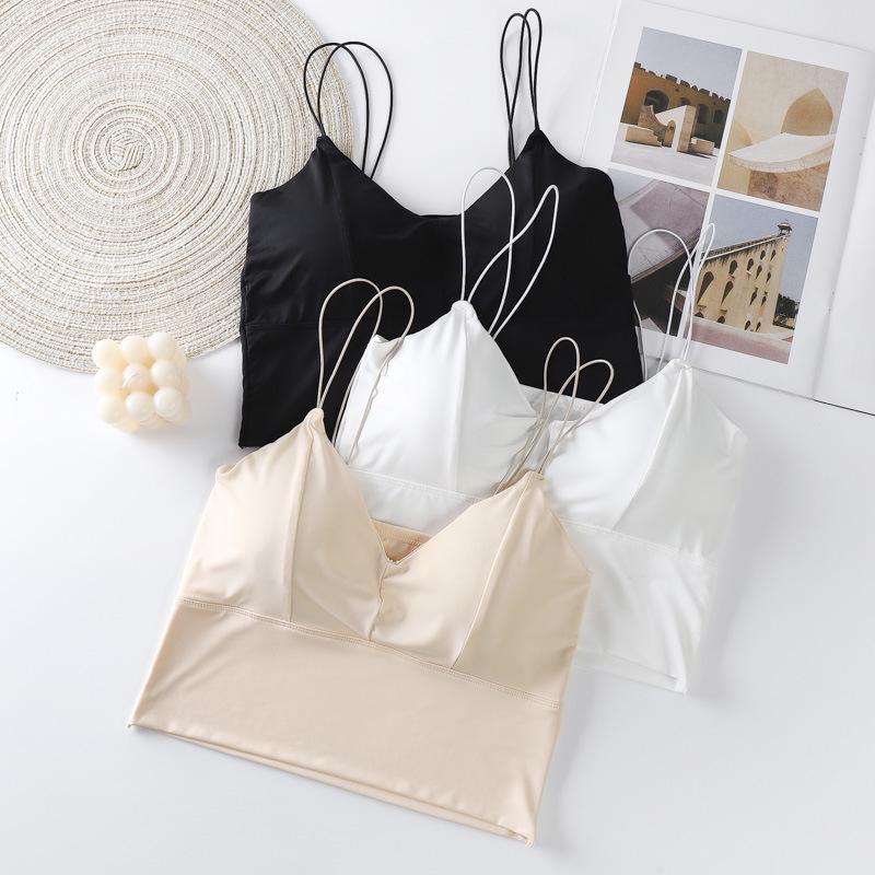 Ice Silk Seamless Padded Tube Top: Thin Straps, Wireless, Women's Sports Bra