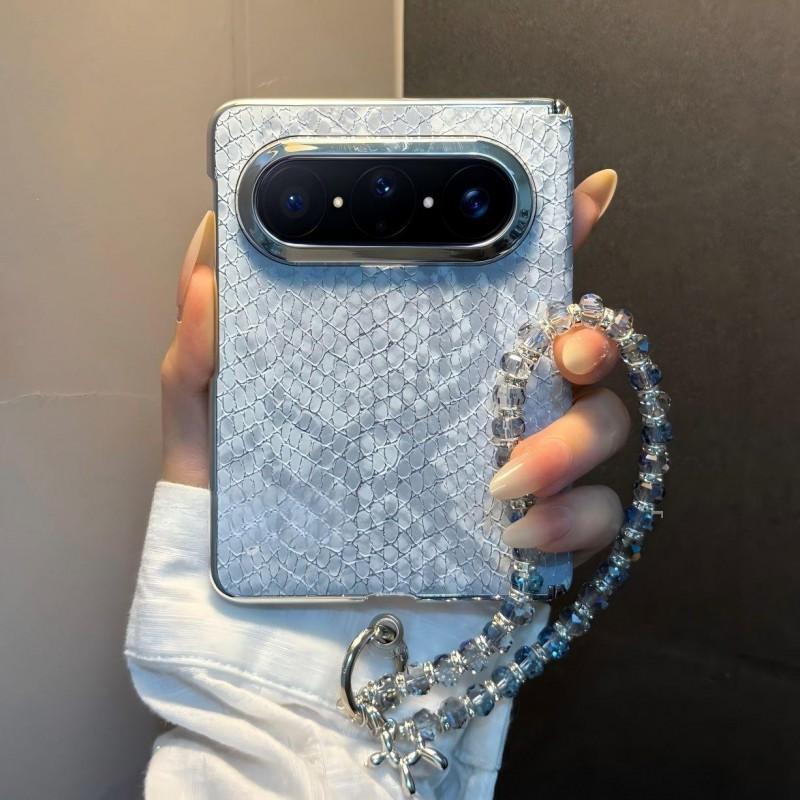 Luxury Gold-Thread Snake Print PC Phone Case Pura X Max Foldable Dual Hinge Electroplated Shockproof Cover