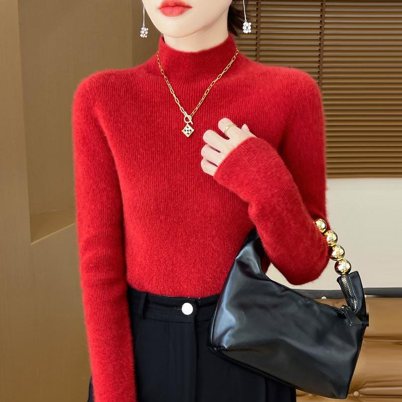 Узкая рубашка с полувысоким воротом, женский вязаный свитер на осень и зиму