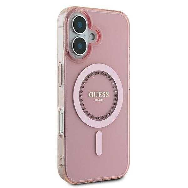 Etui do iPhone 16 Guess Hardcase Rhinestones MagSafe różowy
