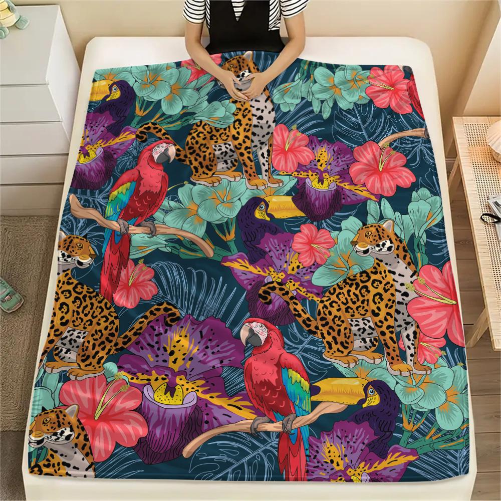 1 шт. Фланелевое одеяло с принтом леопарда из джунглей, Высокое качество, Удобное для всех сезонов, Декор для дома, Тепло и уют, Идеально для рождественских подарков