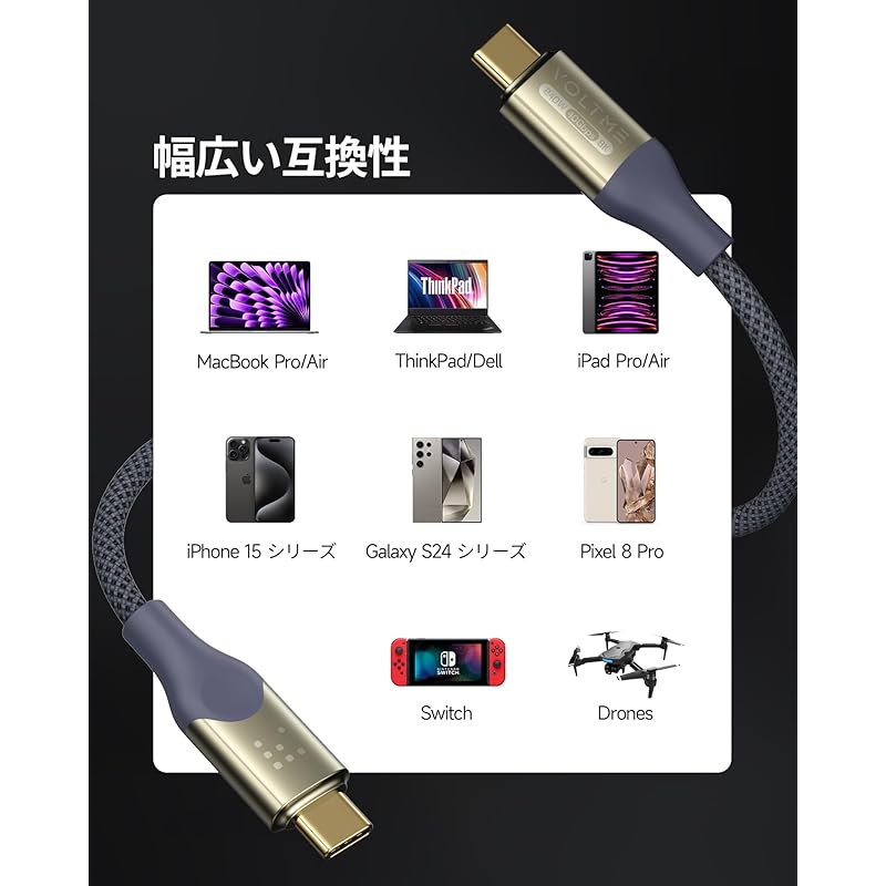 VOLTME USB Type-C Cable 240W/5A Super Fast Charging [8K@60Hz Video Output] 40Gbps High Speed Data Transfer C To Prevention of Disconnection Nylon