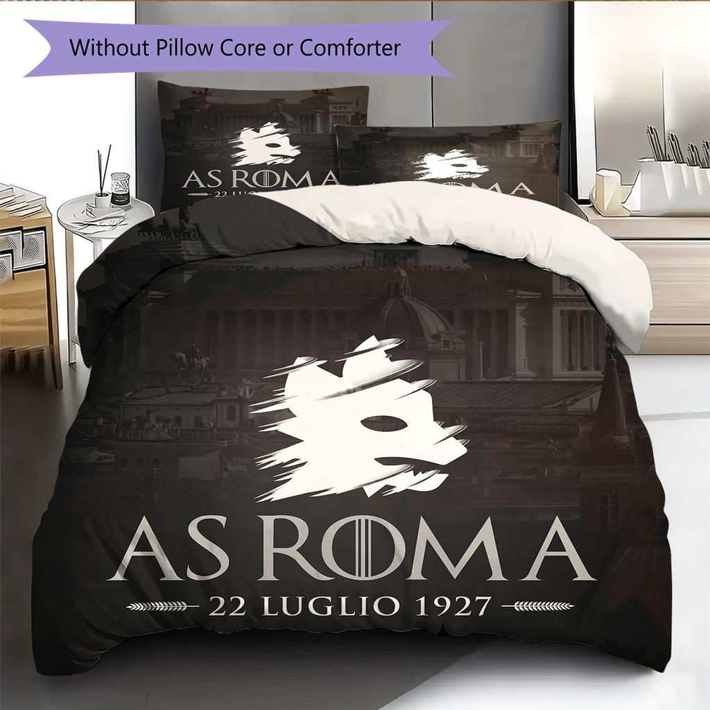 AS Roma with Colosseum Background Pattern Bedding Quilt Set Home Decoration Gift (1 * duvet cover + 2 * pillowcase without core)