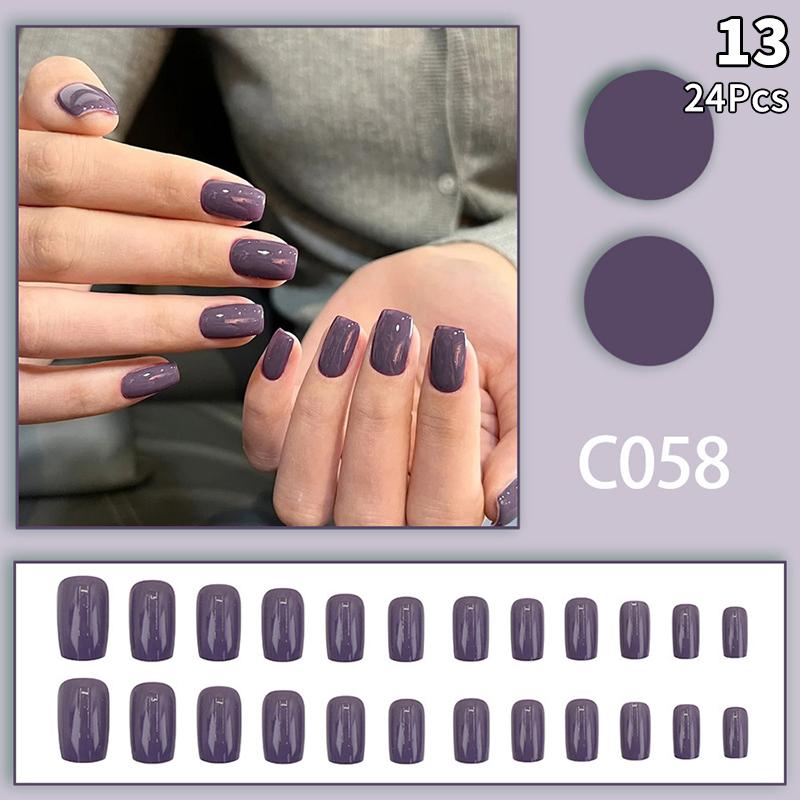 24 шт. однотонных цветных накладных ногтей с гелем на окрашенных многоразовых минималистичных стилях, быстросъемных, полностью готовых накладных ногтей