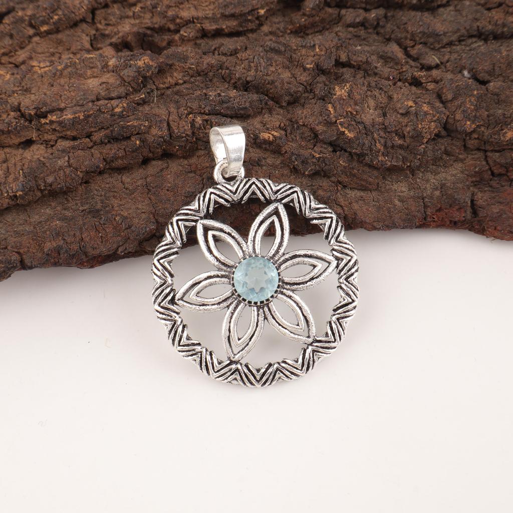 Sky Blue Topaz Gemstone Pendant, Handmade Gorgeous Jewelry, 925 Solid Sterling Silver Jewelry, Everyday Pendant For Wedding Gift
