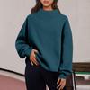 Women's Fashion Solid Color Long Sleeve Loose Slit Half Turtleneck Pullover Sweatshirt Top