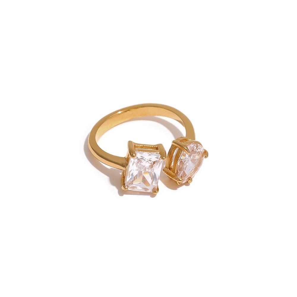 Yhpup Waterproof Fashion Stainless Steel Pink Green Cubic Zirconia Adjustable Open Ring Gold Color Unique Bling Charm Jewelry