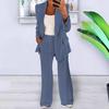 2 Pcs/Set Lady Formal Coat Pants Set Long Sleeves Slim Fit Lapel Cardigan Mid Length Jacket High Waist Wide Leg Trousers Formal Business Commuting