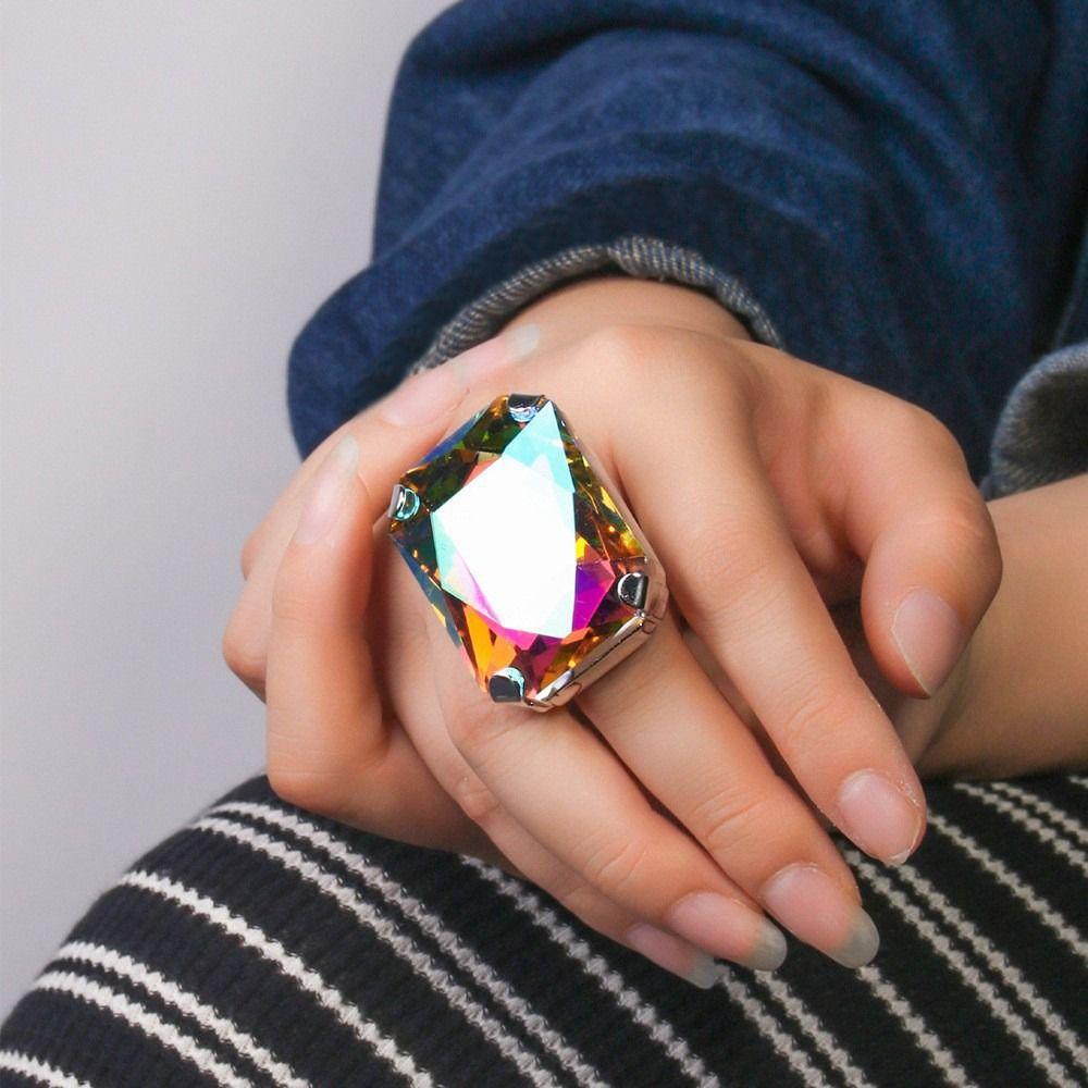 Rectangle Shape Rectangle Rhinestone Ring Adjustable Size Adjustable Crystal Ring