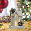 Christmas Snow House Statue Decor with Light, Craft, Wooden Village Figurine,