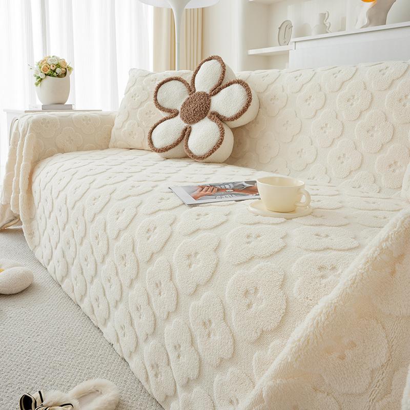 Чехол на диван, ткань, зимнее плюшевое полотенце для дивана, новое кремовое ветрозащитное одеяло для дивана с защитой от кошек