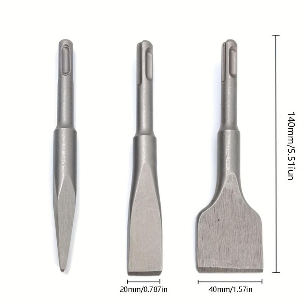 Набор из 3 зубил SDS PLUS — прочная сталь, круглые и квадратные хвостовики, плоские и U-образные, удлиненные для ударного сверления, совместимы с электрическим молотком, идеально подходят для