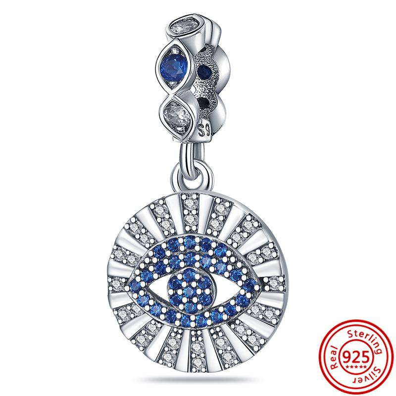 Подлинный кулон из стерлингового серебра S925 с синими глазами демона в виде ладони, круглые бусины, подходит для оригинального браслета с подвесками, женские ювелирные изделия