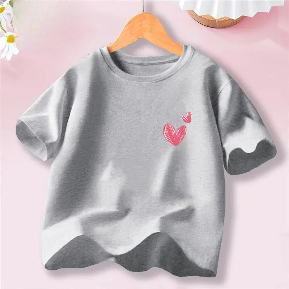 Sweet Heart Print TShirt Crew Neck Short Sleeve TShirt Casual Every Day Tops Girls Clothing Fashion Teens Sport Clothes