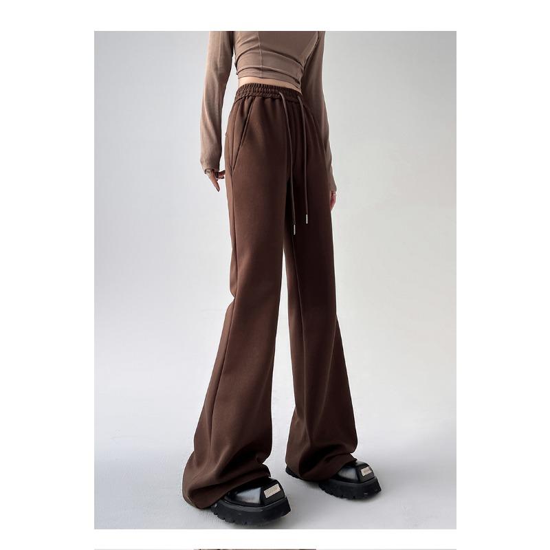 Элегантные женские повседневные брюки-клеш с широкими штанинами, новые модные свободные прямые брюки с высокой талией, женские однотонные простые офисные брюки со шнурком 2344