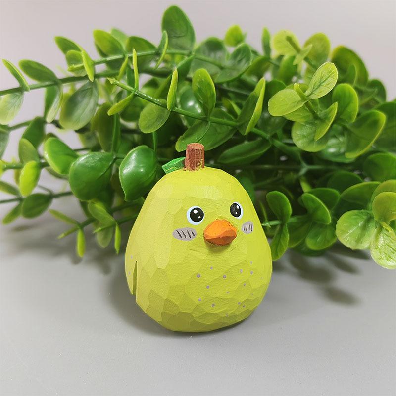 Handmade Solid Wood Carving Ornament - Cute Style Decor for Living Room or Office Desk