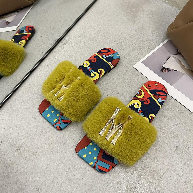 Женские меховые тапочки, пушистые, милые, плюшевые, женские шлепанцы, новинка 2024 года, домашние, на открытом воздухе, нескользящие, износостойкие, плоские сандалии Four Seasons