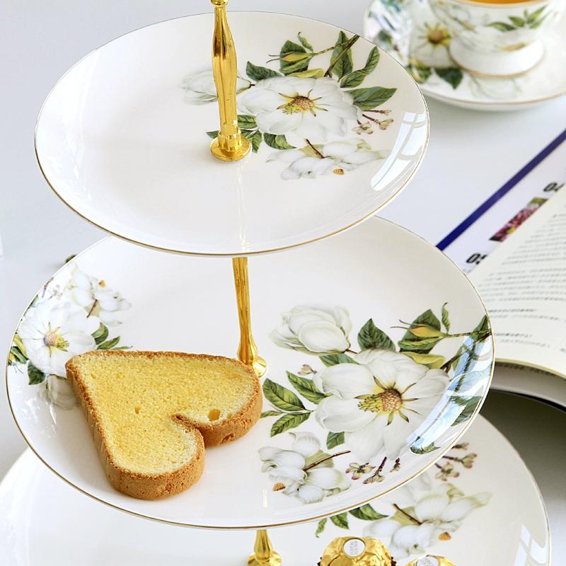 Элегантная 3-ярусная керамическая подставка для торта «Камелия» - Подставка для фруктов, десертов, кексов для чаепития, Сервировочное блюдо, Тарелка-поднос для закусок, конфет, хлеба, Высота 38,5 см