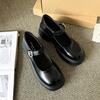 Fashionable and Comfortable Soft Mary Jane Shoes Women's Spring Single Shoes One Word Buckle with Black Round Head British Shallow Mouth Shoes