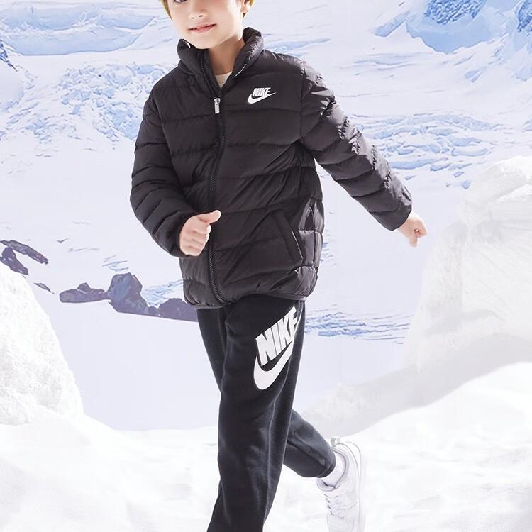 Nike Пуховик с принтом логотипа, воротником-стойкой, на молнии, детские куртки, черный цвет NY2242044GS-001