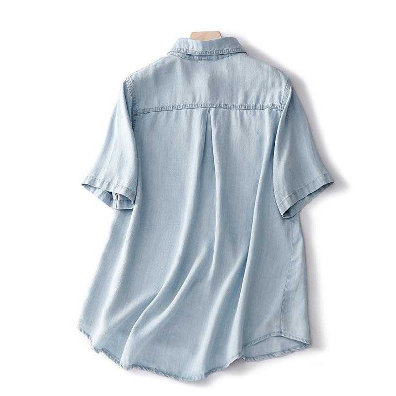 Summer Denim Shirt Short Sleeved Loose Top Tencel Shirt Blouses & Shirts