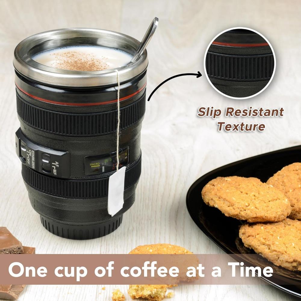 Camera Lens Coffee Mug 350ml Stainless Steel Insulated Reusable Travel Cup Creative Gift For Photographers
