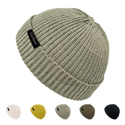 Вязаная шапка Pneito Зимняя Однотонная Идеально подходит для улицы и свободы Хаки Мужская шапка, Бини, Неглубокая, Толстая, Теплая, Эластичная, Дышащая, Мягкая, Унисекс, Цвет,
