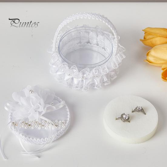 Белая кружевная коробочка для колец, держатель для свадебных колец с ручкой, подушка для колец с лентой и цветком для церемонии помолвки