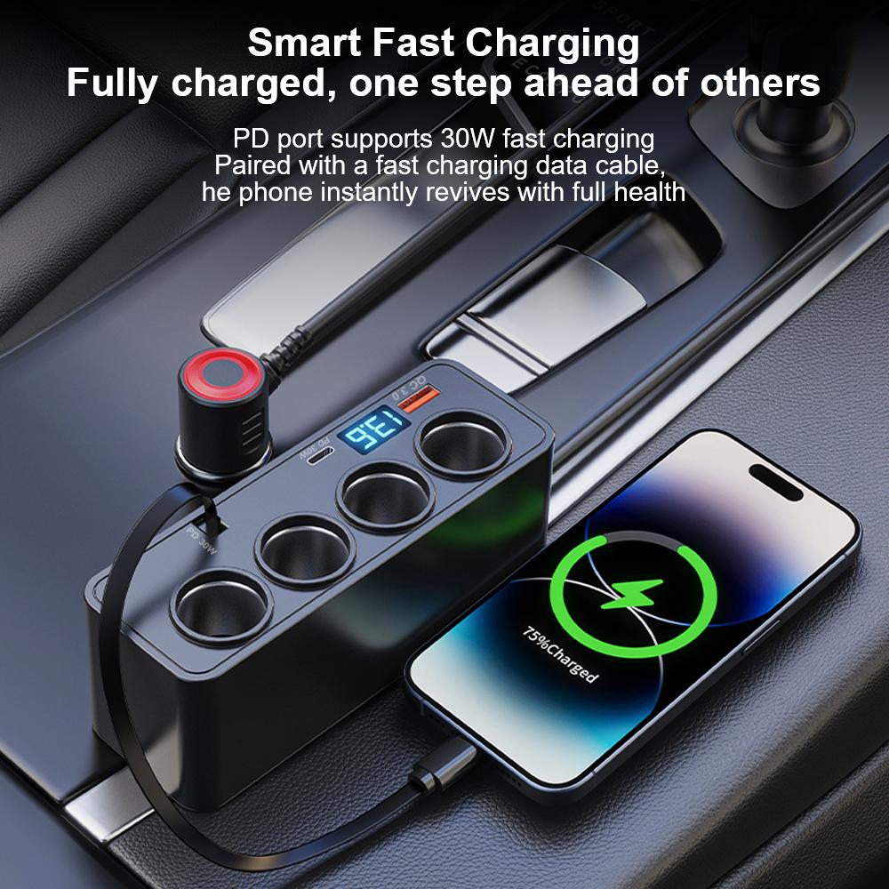 Быстрая зарядка Многофункциональный автомобильный цифровой дисплей Автомобильное зарядное устройство Кабель для быстрой зарядки Автомобильный адаптер зарядного устройства USB Быстрая зарядка Универсальный QC3.0+PD TypeC
