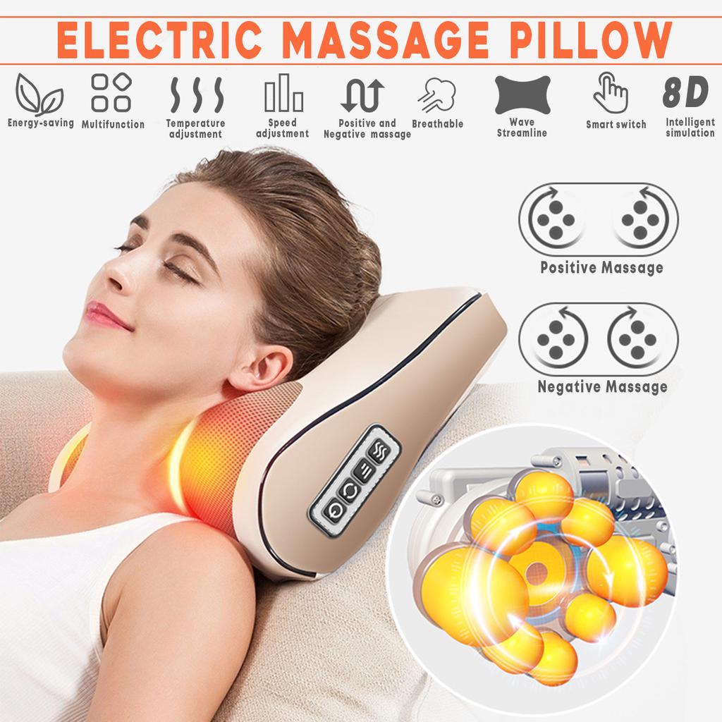 24W Electric Massage Pillow 4/6 Buttons Infrared Heating Neck Shoulder Back Body Massager Device