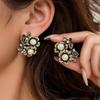 Женские серебряные серьги-клипсы с бриллиантовым цветком и жемчугом: Винтажные Роскошные Серьги в Дворцовом Стиле