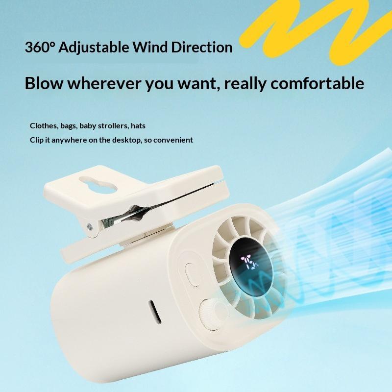 360° Rotatable Clip-On Car Fan 100 Speed Rechargeable Portable Fan for Outdoor Travel Camping Desktop Small Cooling Fan