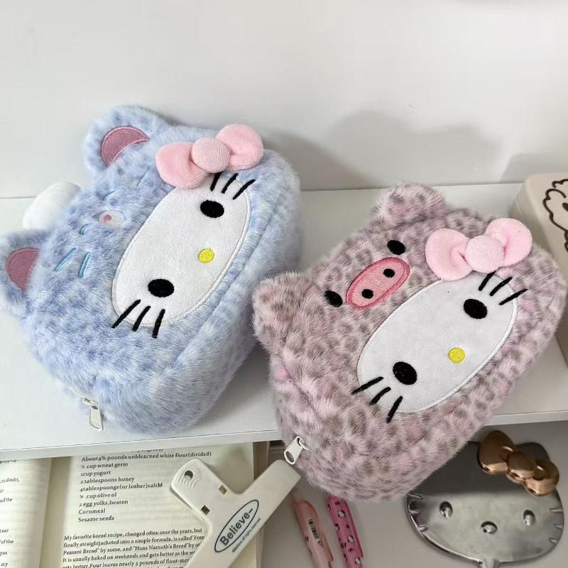 Кавайный пенал Hello Kitty Плюшевый Мультяшный Большой Вместимости Канцелярский Косметичка Многофункциональная Сумка для Хранения Подарок
