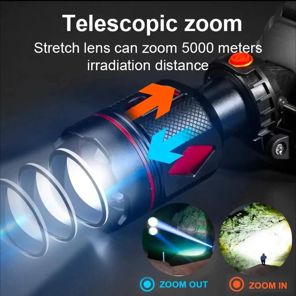 800 Вт светодиодный супер яркий налобный фонарь Long Shot 3500M перезаряжаемый налобный фонарь с зумом лампа для ночной рыбалки