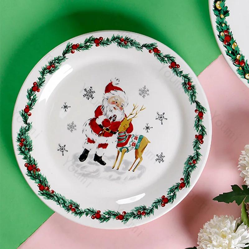 Креативная рождественская керамическая тарелка, столовая посуда, роскошные ресторанные тарелки для стейков, пасты, домашняя вкусная еда, суповая тарелка, изысканные кружки