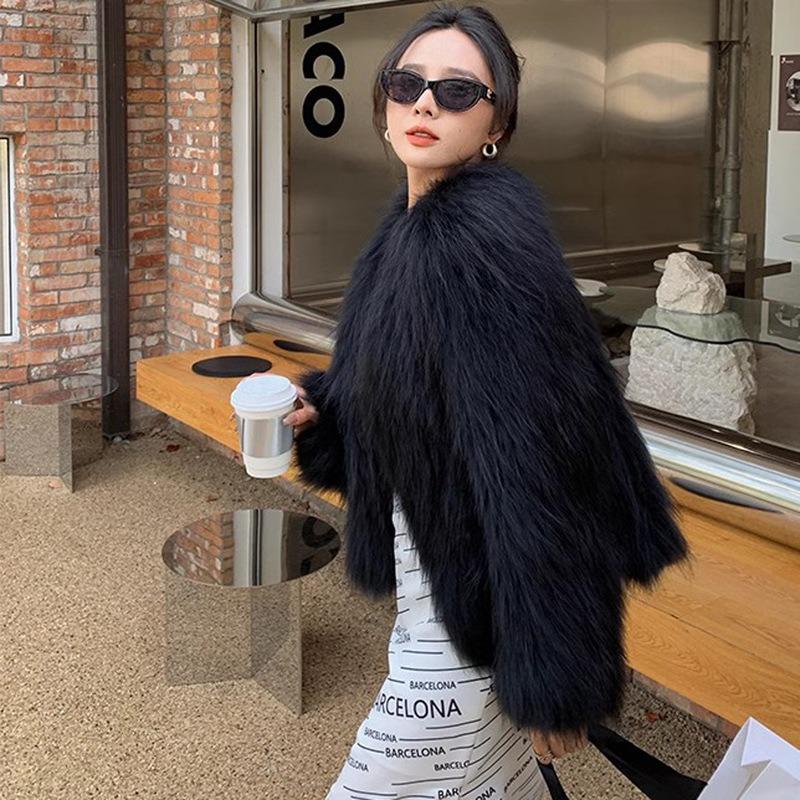 Свободная женская шуба из меха, роскошная утолщенная пушистая куртка с длинным рукавом, теплая осенне-зимняя верхняя одежда из искусственного меха для снега