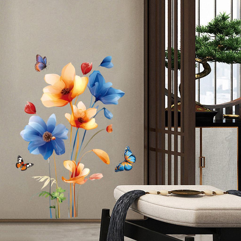 Креативные наклейки на стену с цветами, наклейки-бабочки, самоклеящееся украшение для спальни, гостиной, фона для дивана, коридора, прихожей, домашний декор
