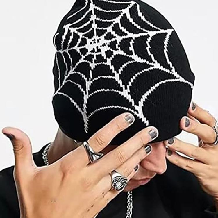 Spider Web Beanie Hat Y2K Beanie Knit Beanie Hat Spider Web Hat Y2k Baggy Slouchy Beanie Cap Skullies Beanie Skull Cap