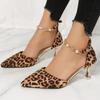 Fashion Summer Heels For Women Dressy Leopard Print High Heel Shoes Rhinestone Buckle Pointed Thin Heel Shoes Party Wedding Heels