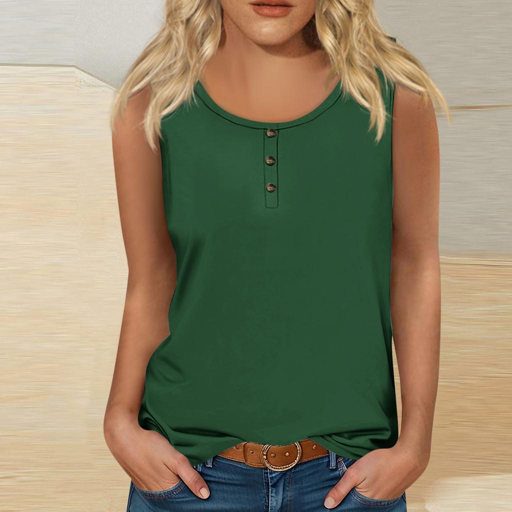 Women Summer Sleeveless Casual Solid Color O-Neck T-Shirt Tops Blouse