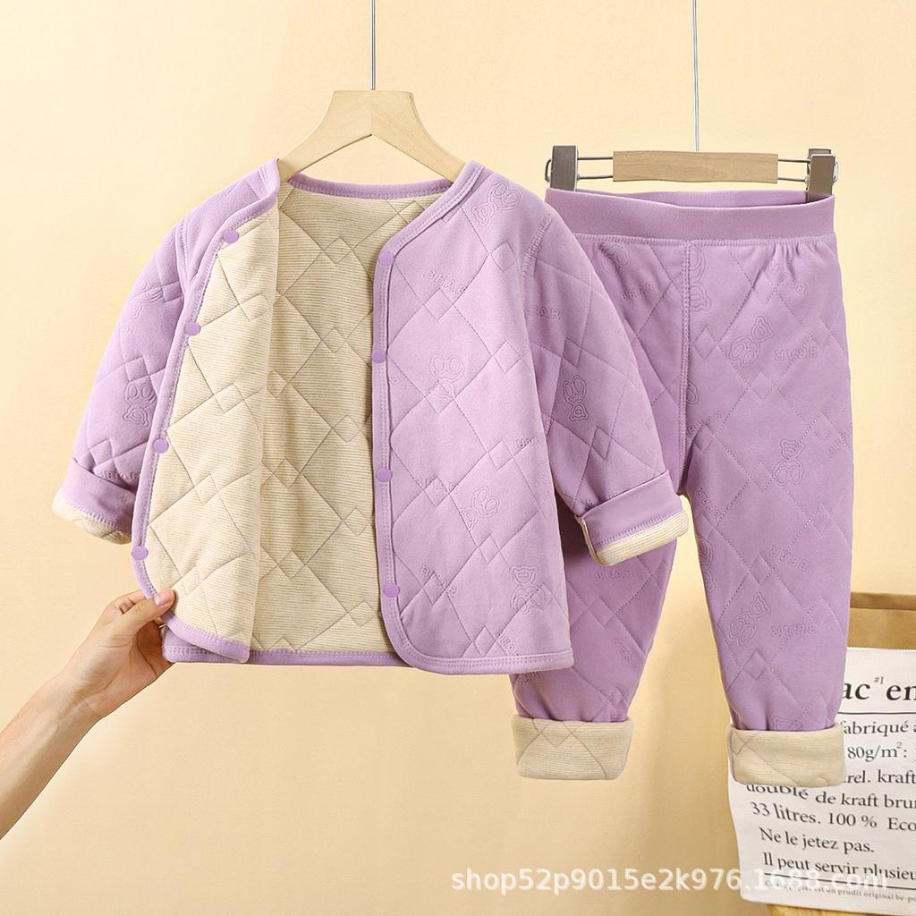 Детский артефакт школьной формы Осень-Зима Трехслойная стеганая хлопковая куртка для мальчиков с толстой велюровой подкладкой и хлопковая куртка для девочек