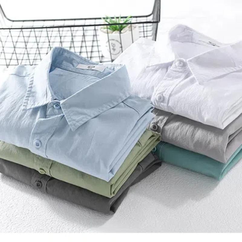 100% чистый хлопок мужская рубашка с длинным рукавом повседневная простая стильная универсальная однотонная рубашка с воротником-лацкан повседневная рубашка базовые мужские топы