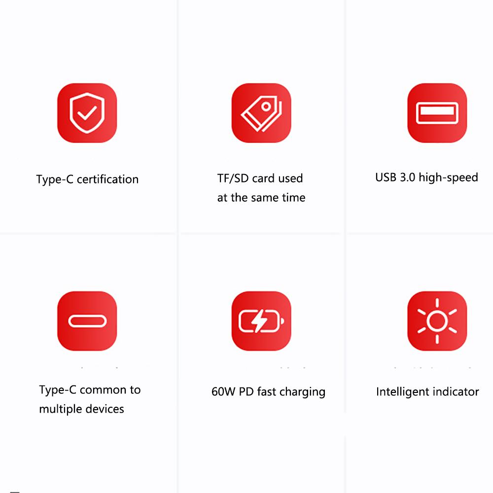 Устройство чтения карт 4-в-1 типа C для передачи данных SD и TF USB 3.0 USB-C Быстрая зарядка