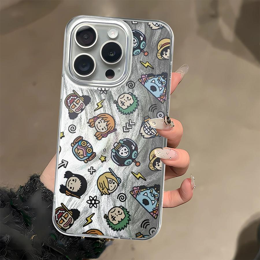 Милый Мультяшный Чехол для Телефона One Piece для iPhone 17 Air 12 14 16e 14 Plus 11 15 13 Pro 16 Pro Max Черный Мягкий Чехол