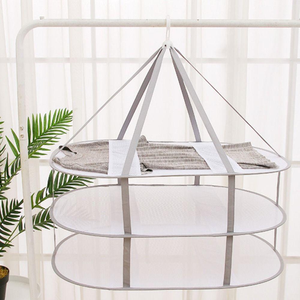 Folded Mesh Clothes Basket Multipurpose Laundry Basket Clothes Drying Net Rack Coat Dress