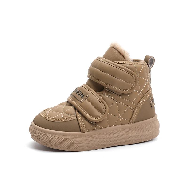 2024 Детские короткие хлопковые ботинки для девочек, зимняя новая мода в корейском стиле, мягкие, удобные, нескользящие, универсальные, теплые ботинки