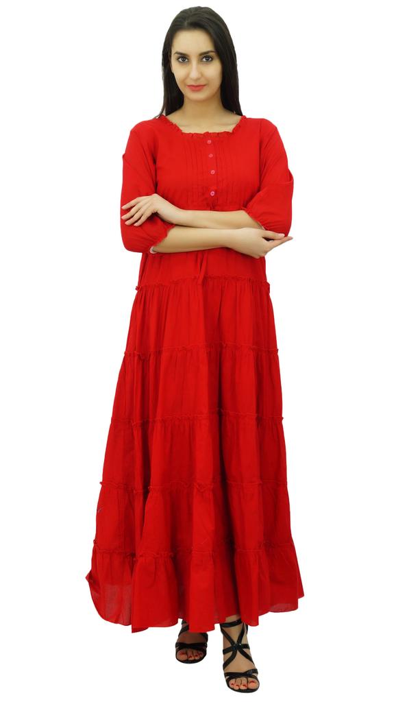 Bimba Женское летнее хлопковое платье макси с рукавом 3/4 и кулиской на талии